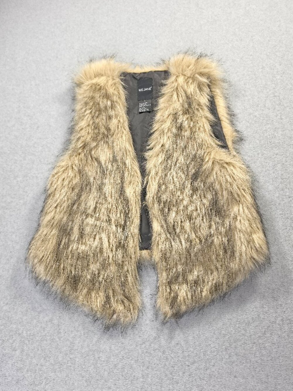 ME JANE Faux Fur Lined Vest Women's L Retro Hippie Lightweight Hook&Eye